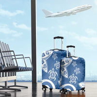 Polynesia Luggage Cover Blue Tribal Turtle Floral Pattern