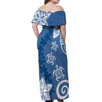 Polynesia Off Shoulder Maxi Dress Blue Tribal Turtle Floral Pattern LT05 - Polynesian Pride