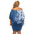 Polynesia Off Shoulder Short Dress Blue Tribal Turtle Floral Pattern