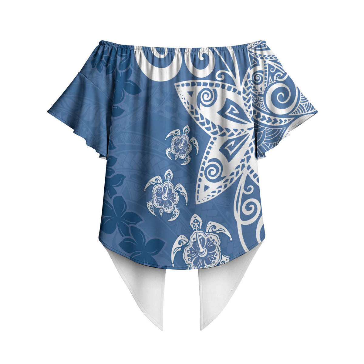 Polynesia Off Shoulder Wrap Waist Top Blue Tribal Turtle Floral Pattern LT05 - Polynesian Pride