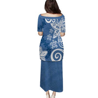 Polynesia Puletasi Blue Tribal Turtle Floral Pattern