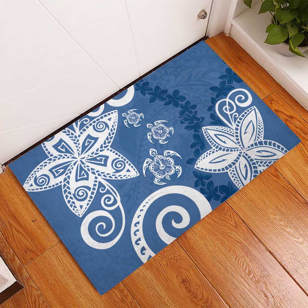 Polynesia Rubber Doormat Blue Tribal Turtle Floral Pattern LT05 - Polynesian Pride