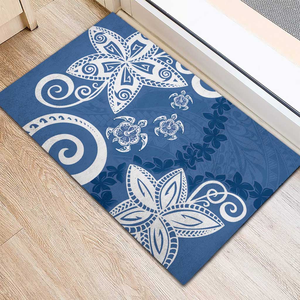 Polynesia Rubber Doormat Blue Tribal Turtle Floral Pattern LT05 - Polynesian Pride