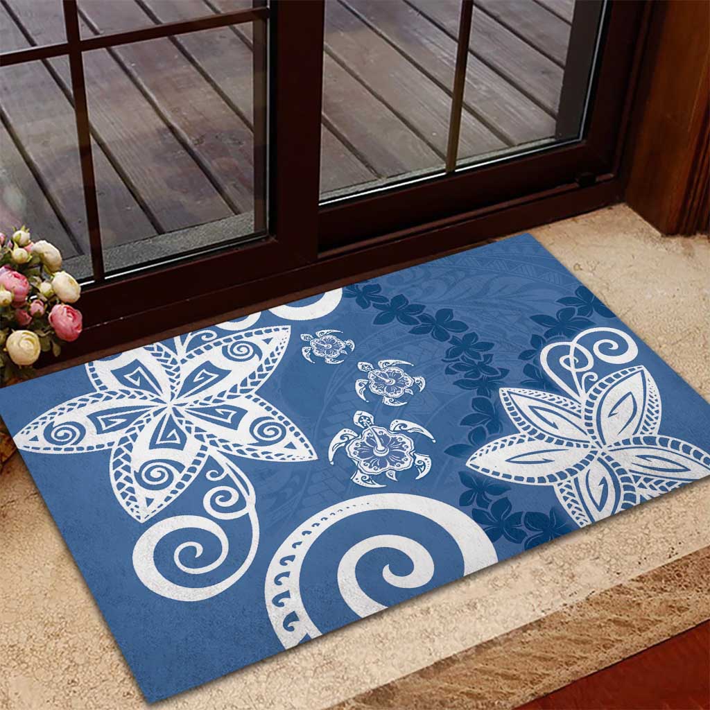 Polynesia Rubber Doormat Blue Tribal Turtle Floral Pattern LT05 - Polynesian Pride