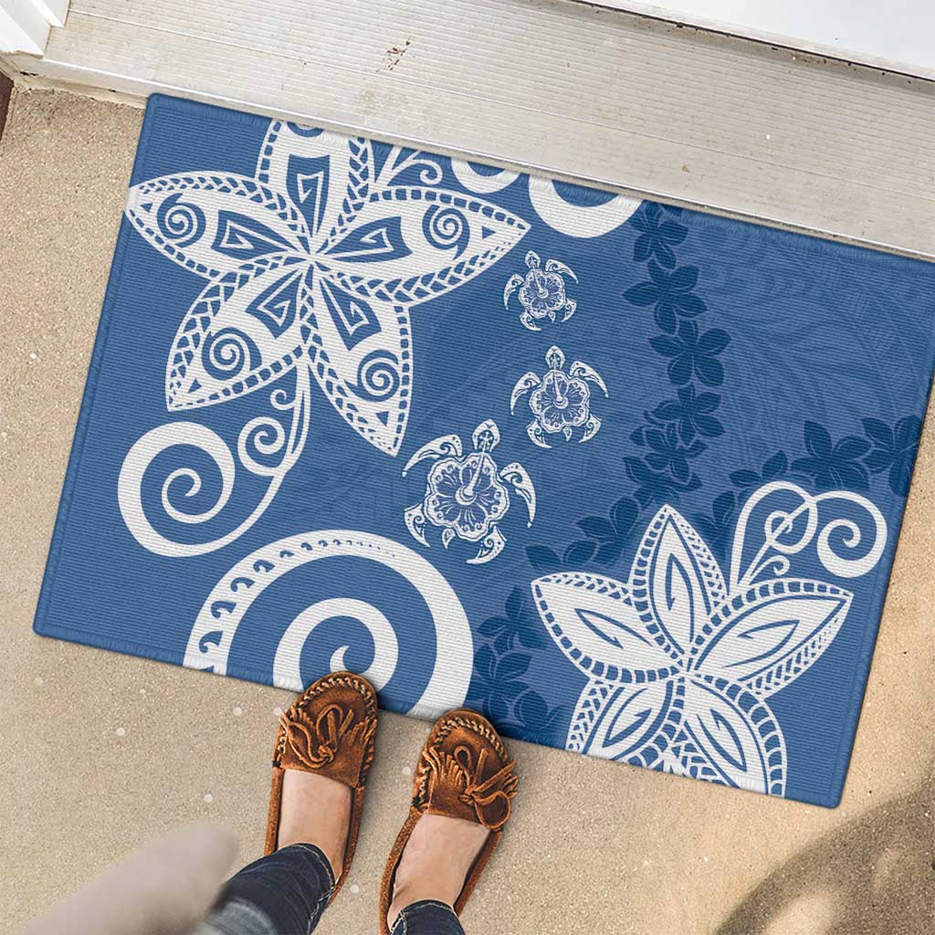 Polynesia Rubber Doormat Blue Tribal Turtle Floral Pattern LT05 - Polynesian Pride