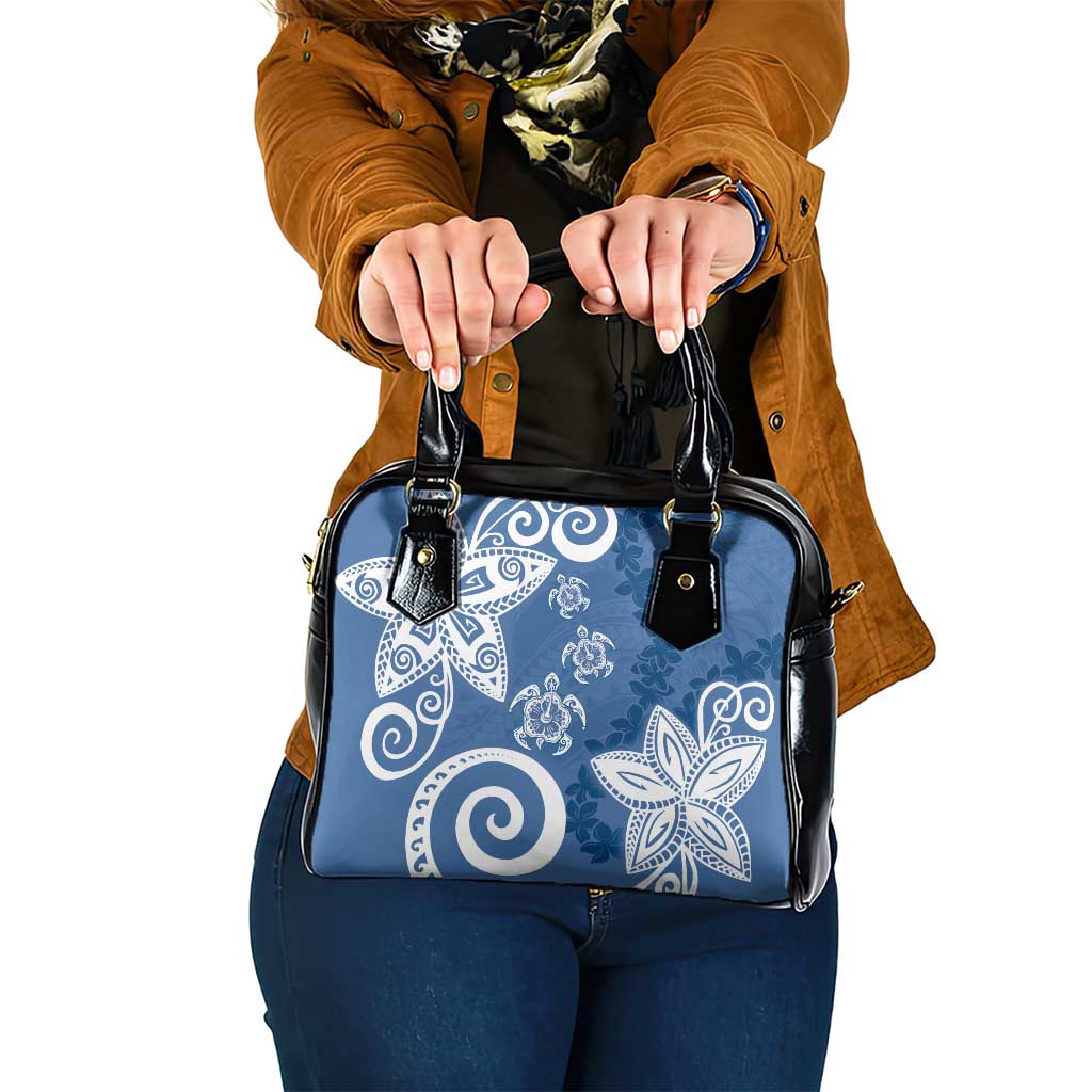 Polynesia Shoulder Handbag Blue Tribal Turtle Floral Pattern