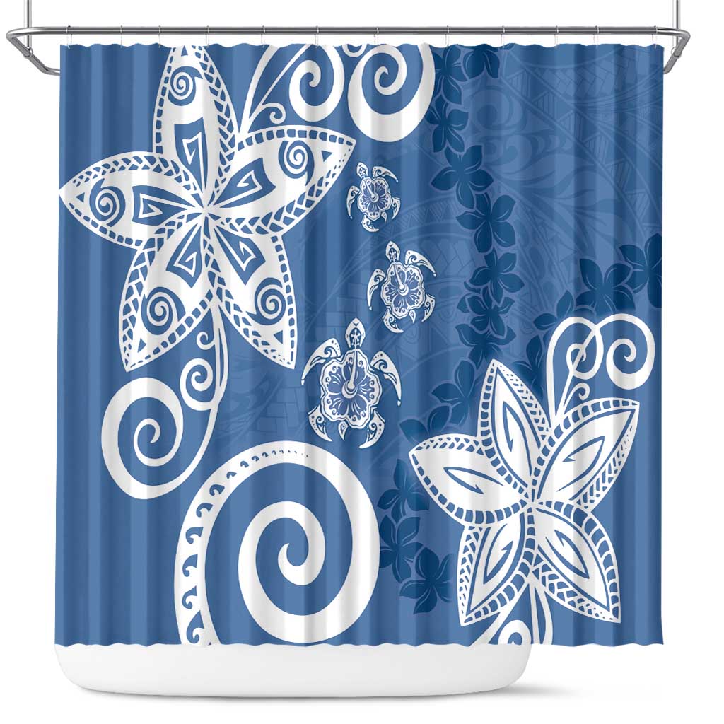 Polynesia Shower Curtain Blue Tribal Turtle Floral Pattern