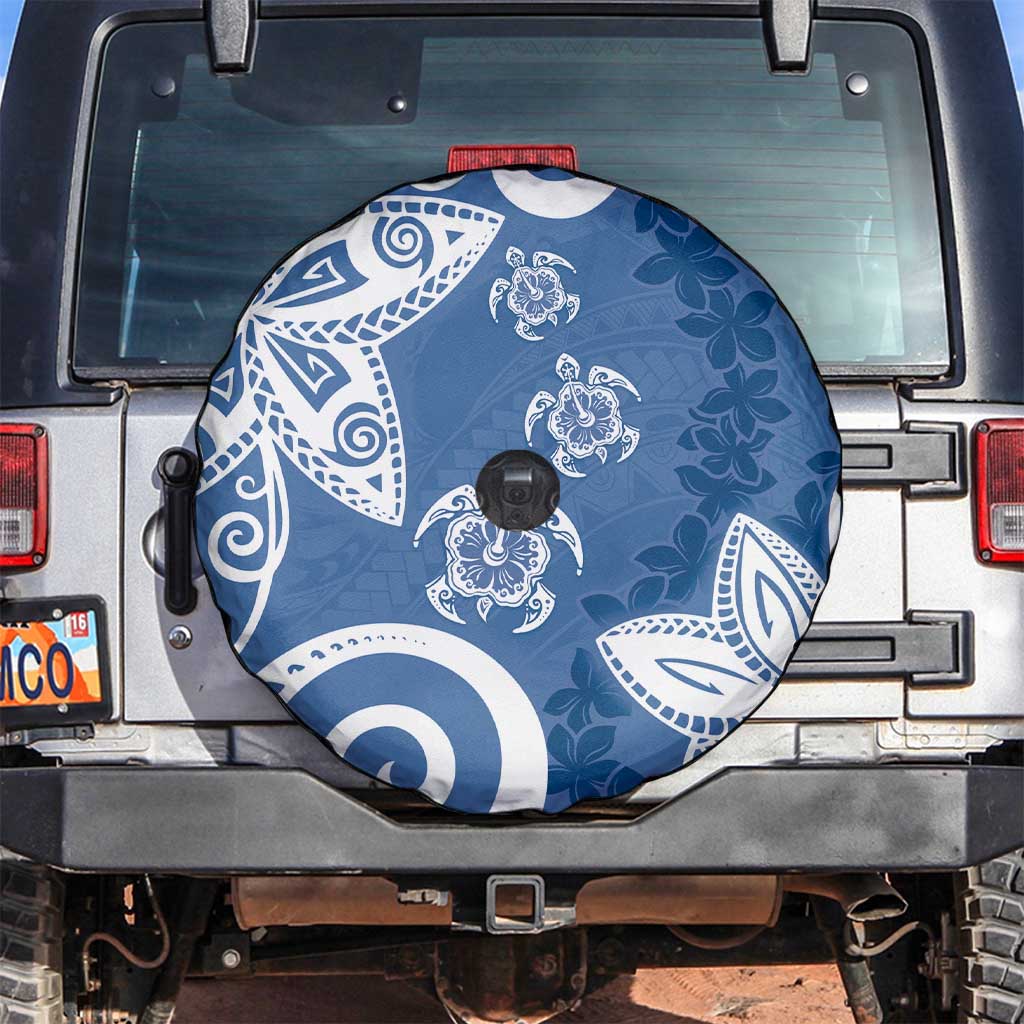 Polynesia Spare Tire Cover Blue Tribal Turtle Floral Pattern