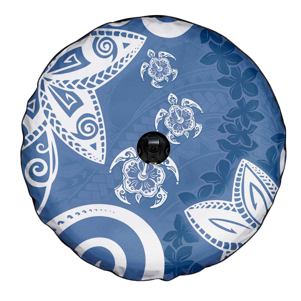 Polynesia Spare Tire Cover Blue Tribal Turtle Floral Pattern