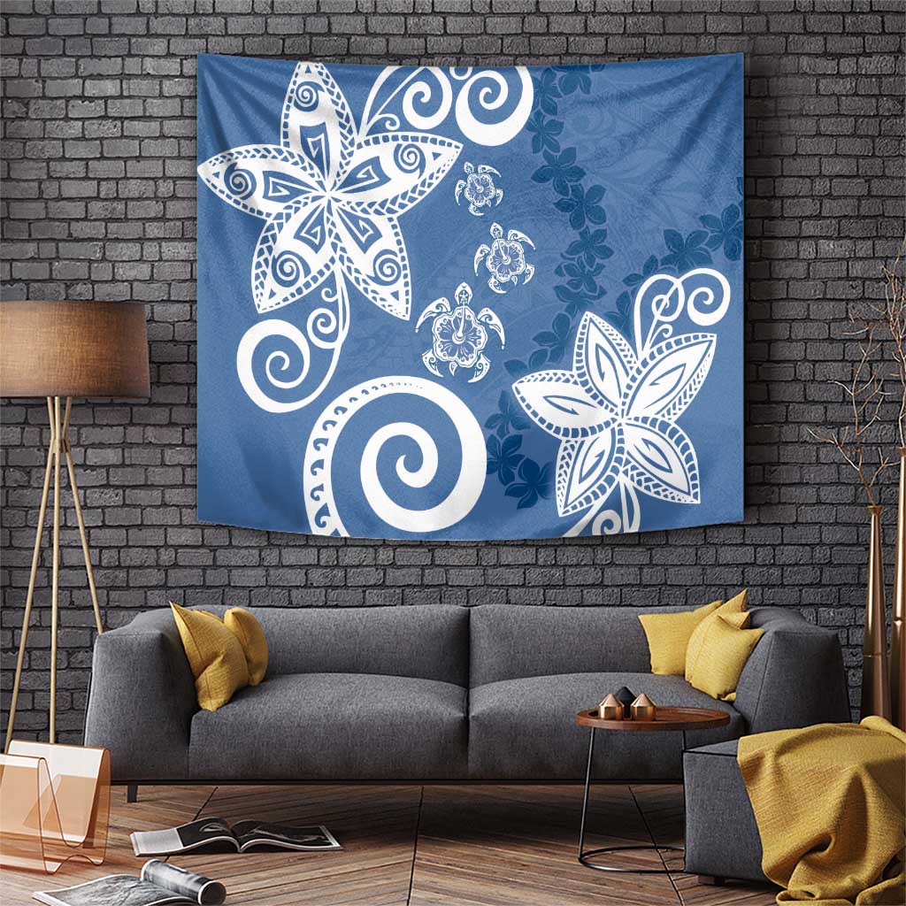 Polynesia Tapestry Blue Tribal Turtle Floral Pattern