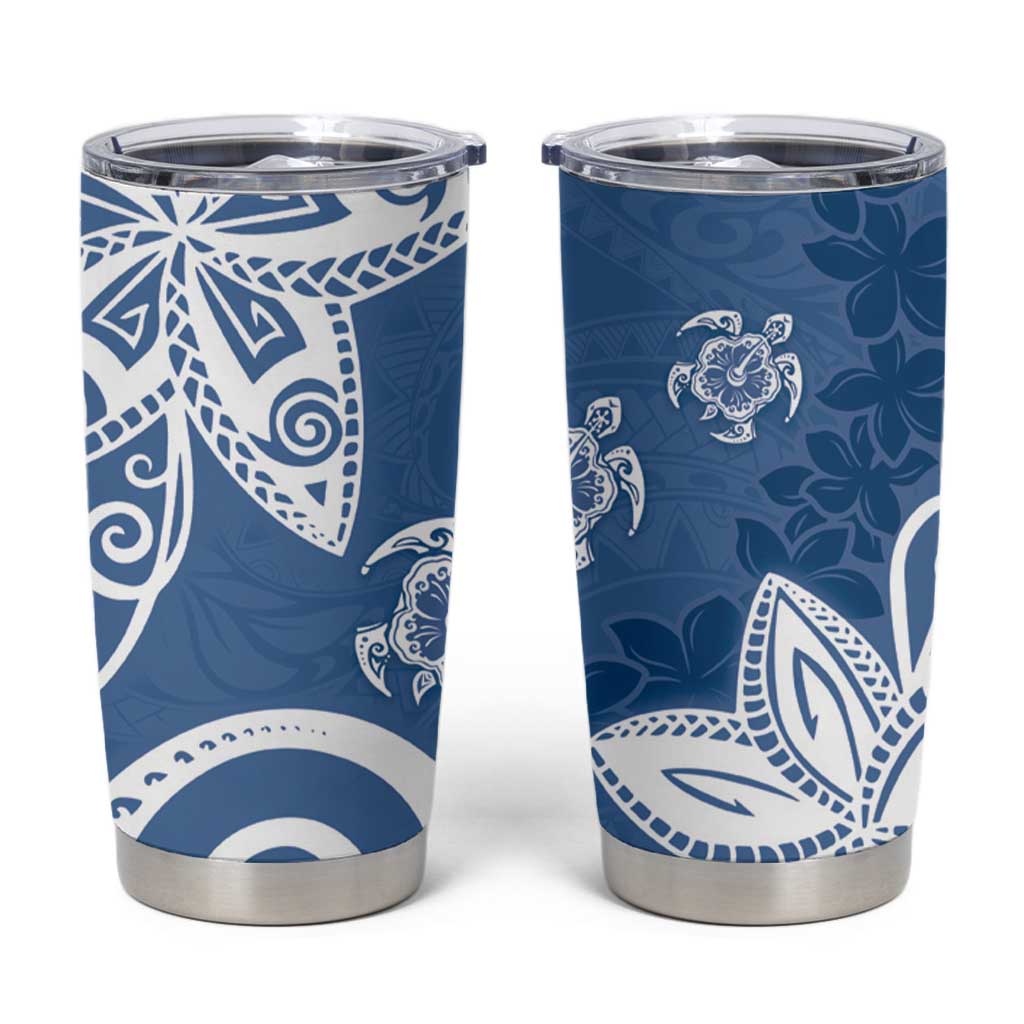 Polynesia Tumbler Cup Blue Tribal Turtle Floral Pattern