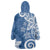 Polynesia Wearable Blanket Hoodie Blue Tribal Turtle Floral Pattern