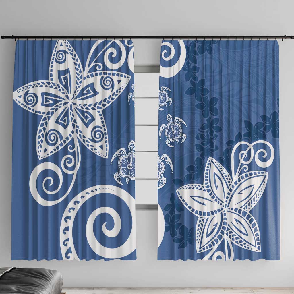 Polynesia Window Curtain Blue Tribal Turtle Floral Pattern