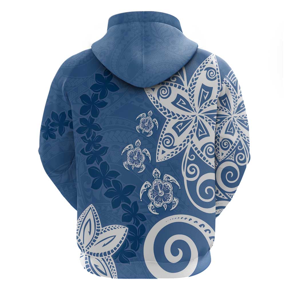 Polynesia Zip Hoodie Blue Tribal Turtle Floral Pattern