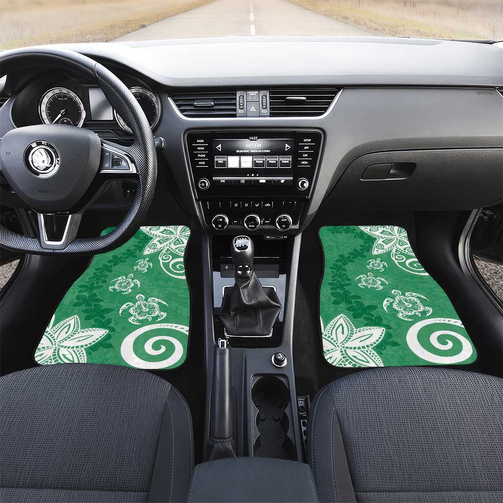 Polynesia Car Mats Green Tribal Turtle Floral Pattern LT05 Set 2pcs - Front Green - Polynesian Pride