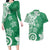 Polynesia Couples Matching Long Sleeve Bodycon Dress and Hawaiian Shirt Green Tribal Turtle Floral Pattern