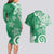 Polynesia Couples Matching Long Sleeve Bodycon Dress and Hawaiian Shirt Green Tribal Turtle Floral Pattern