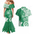 Polynesia Couples Matching Mermaid Dress and Hawaiian Shirt Green Tribal Turtle Floral Pattern