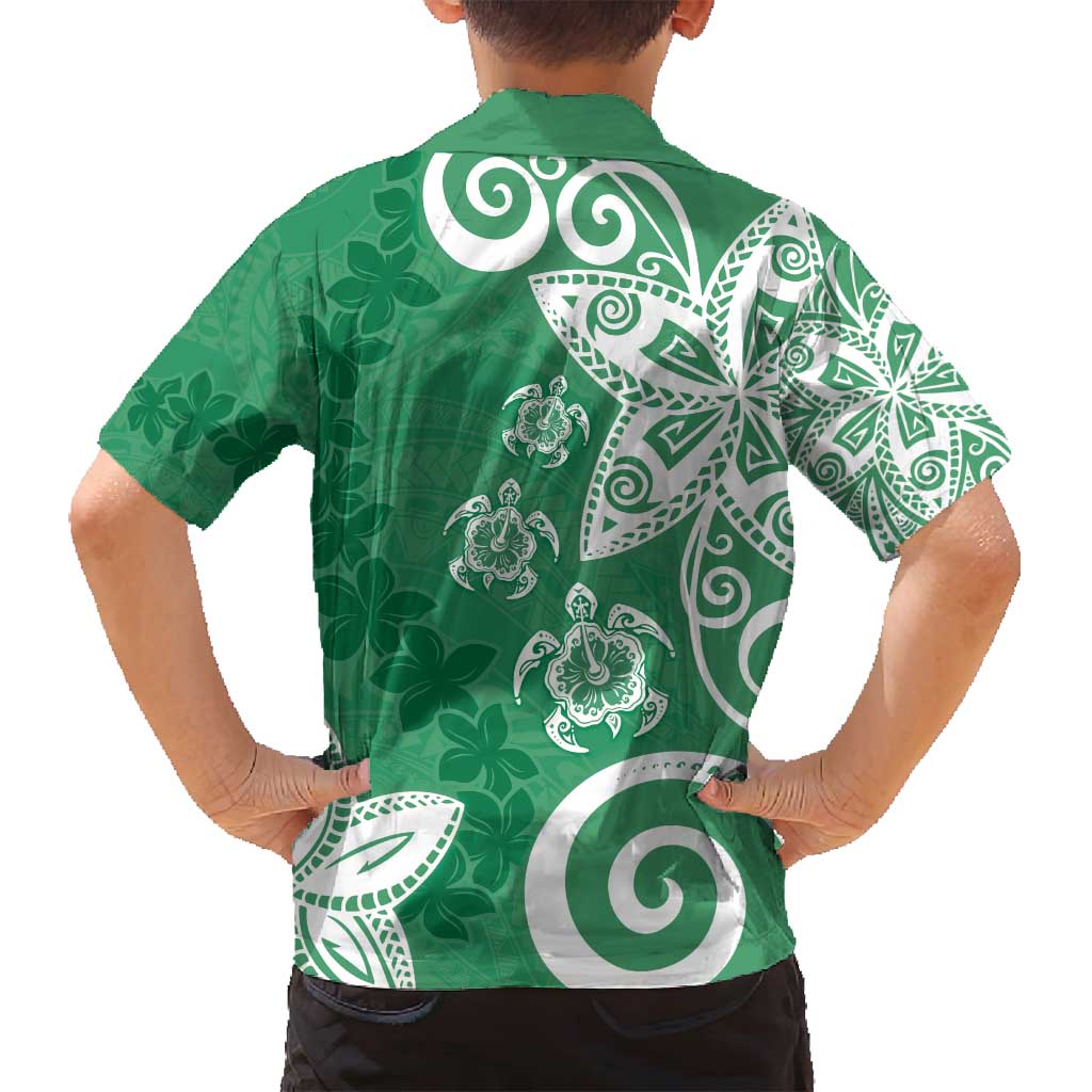 Polynesia Family Matching Long Sleeve Bodycon Dress and Hawaiian Shirt Green Tribal Turtle Floral Pattern LT05 - Polynesian Pride