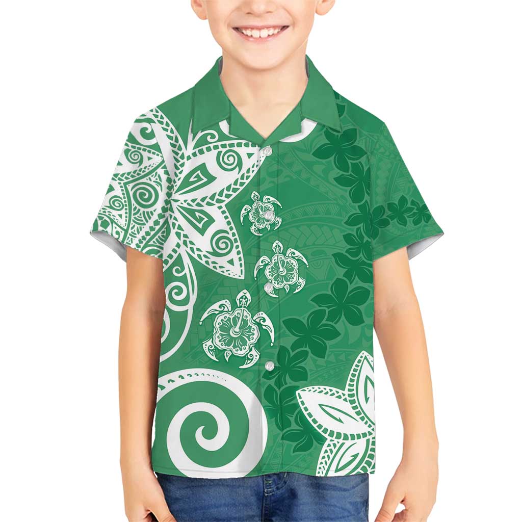 Polynesia Family Matching Long Sleeve Bodycon Dress and Hawaiian Shirt Green Tribal Turtle Floral Pattern LT05 Son's Shirt Green - Polynesian Pride