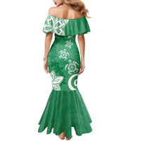 Polynesia Family Matching Mermaid Dress and Hawaiian Shirt Green Tribal Turtle Floral Pattern LT05 - Polynesian Pride