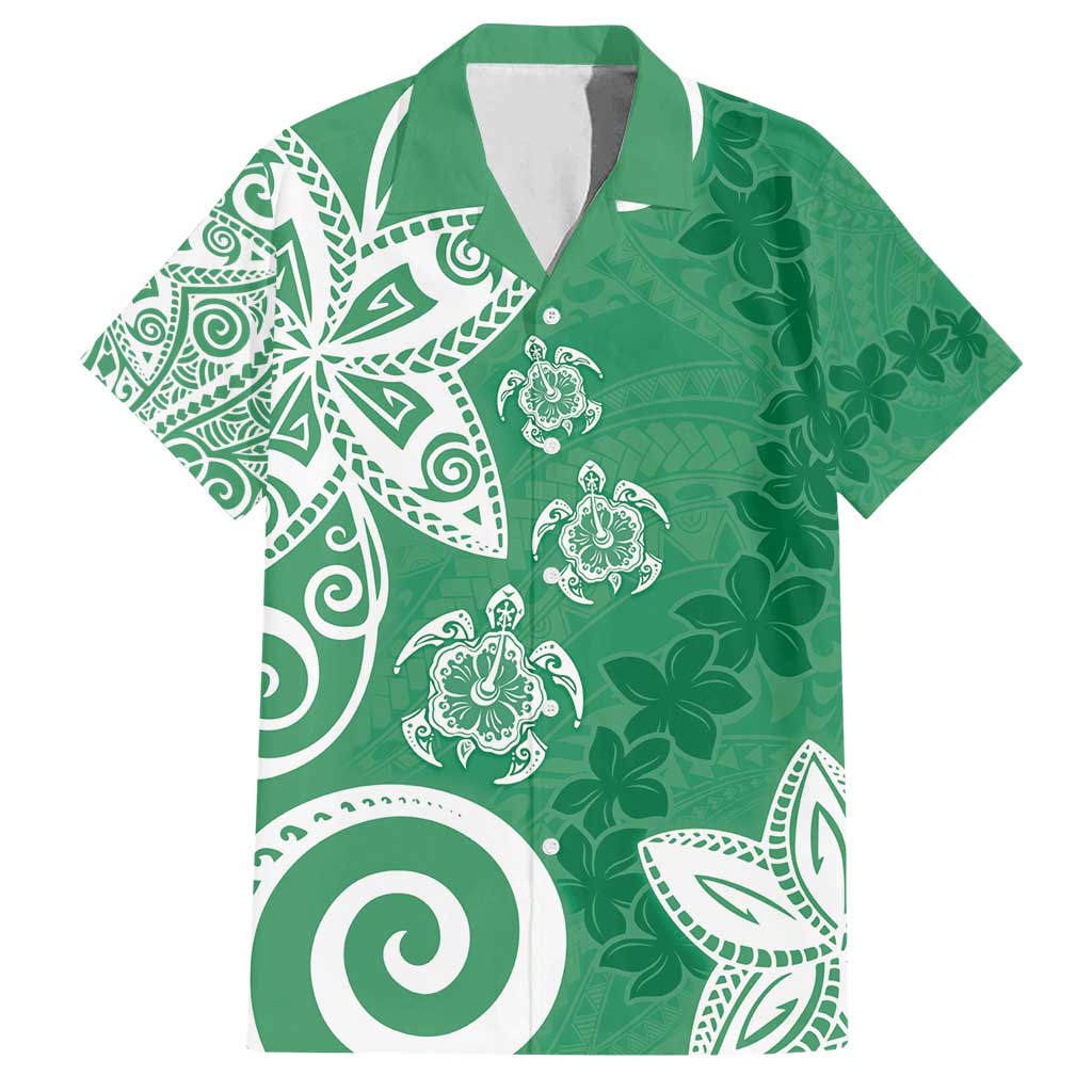 Polynesia Family Matching Off Shoulder Short Dress and Hawaiian Shirt Green Tribal Turtle Floral Pattern LT05 Dad's Shirt - Short Sleeve Green - Polynesian Pride