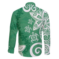 Polynesia Family Matching Off Shoulder Short Dress and Hawaiian Shirt Green Tribal Turtle Floral Pattern LT05 - Polynesian Pride
