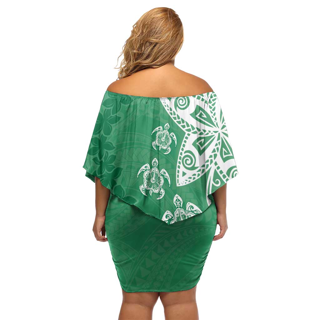 Polynesia Family Matching Off Shoulder Short Dress and Hawaiian Shirt Green Tribal Turtle Floral Pattern LT05 - Polynesian Pride