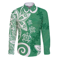 Polynesia Family Matching Puletasi and Hawaiian Shirt Green Tribal Turtle Floral Pattern