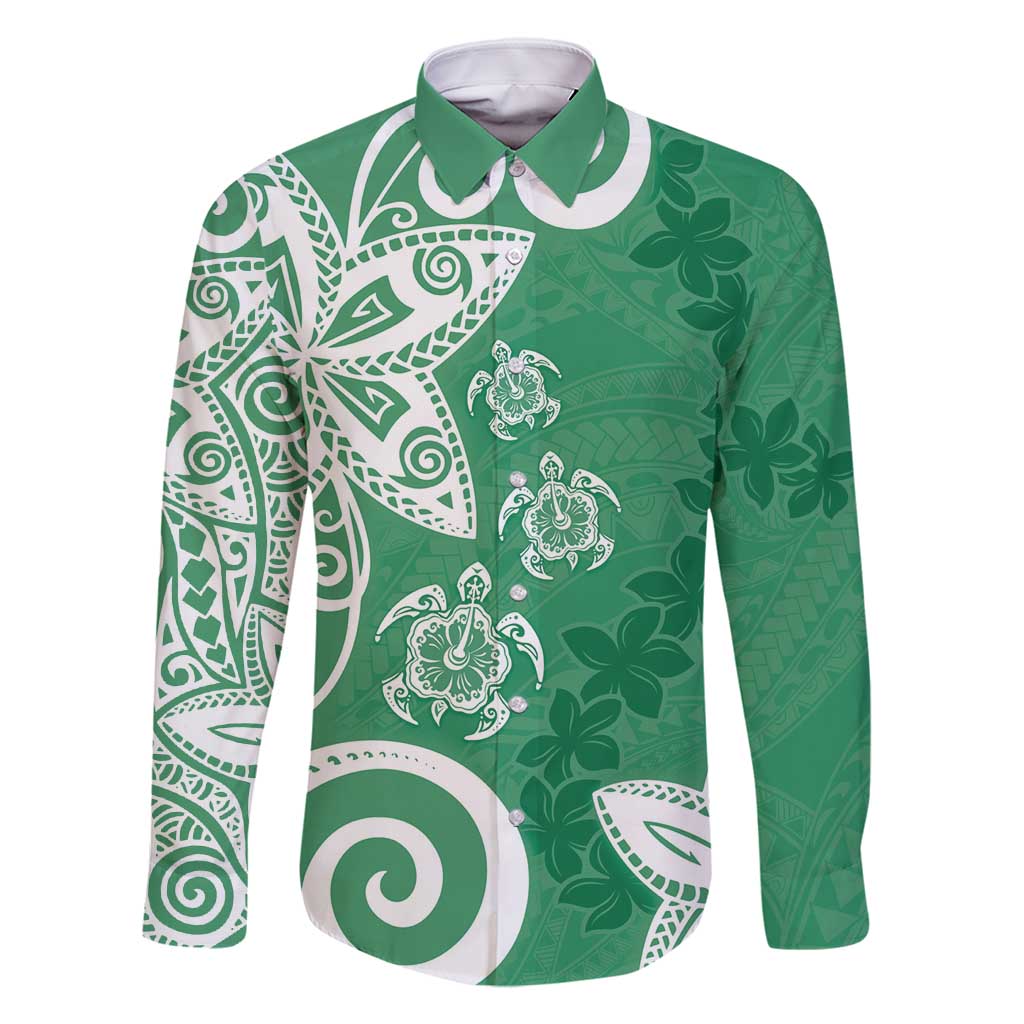 Polynesia Family Matching Summer Maxi Dress and Hawaiian Shirt Green Tribal Turtle Floral Pattern