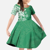 Polynesia Family Matching Tank Maxi Dress and Hawaiian Shirt Green Tribal Turtle Floral Pattern LT05 Daughter's Dress Green - Polynesian Pride