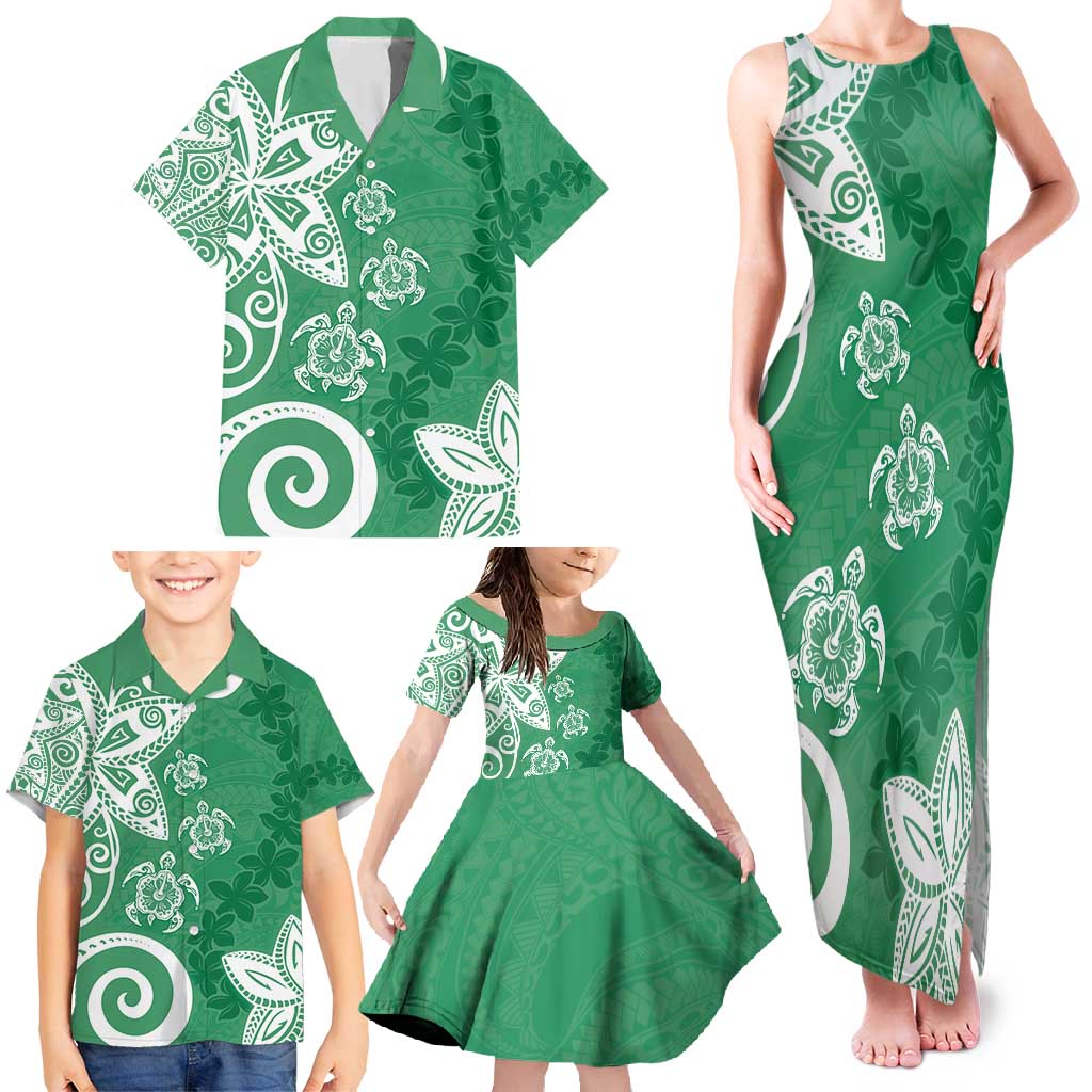 Polynesia Family Matching Tank Maxi Dress and Hawaiian Shirt Green Tribal Turtle Floral Pattern LT05 - Polynesian Pride