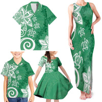 Polynesia Family Matching Tank Maxi Dress and Hawaiian Shirt Green Tribal Turtle Floral Pattern LT05 - Polynesian Pride