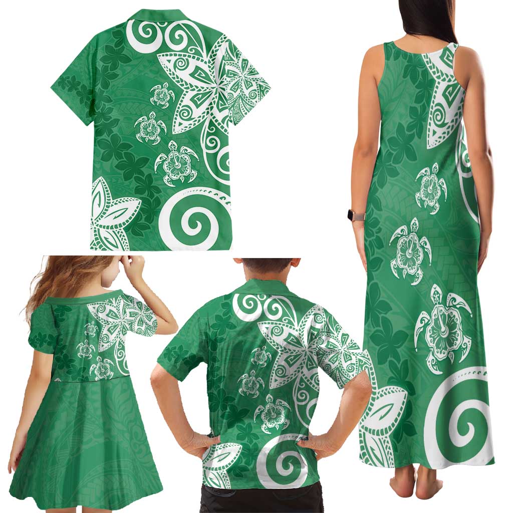 Polynesia Family Matching Tank Maxi Dress and Hawaiian Shirt Green Tribal Turtle Floral Pattern LT05 - Polynesian Pride
