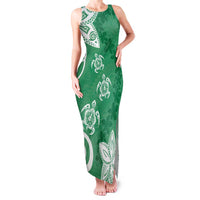 Polynesia Family Matching Tank Maxi Dress and Hawaiian Shirt Green Tribal Turtle Floral Pattern LT05 Mom's Dress Green - Polynesian Pride
