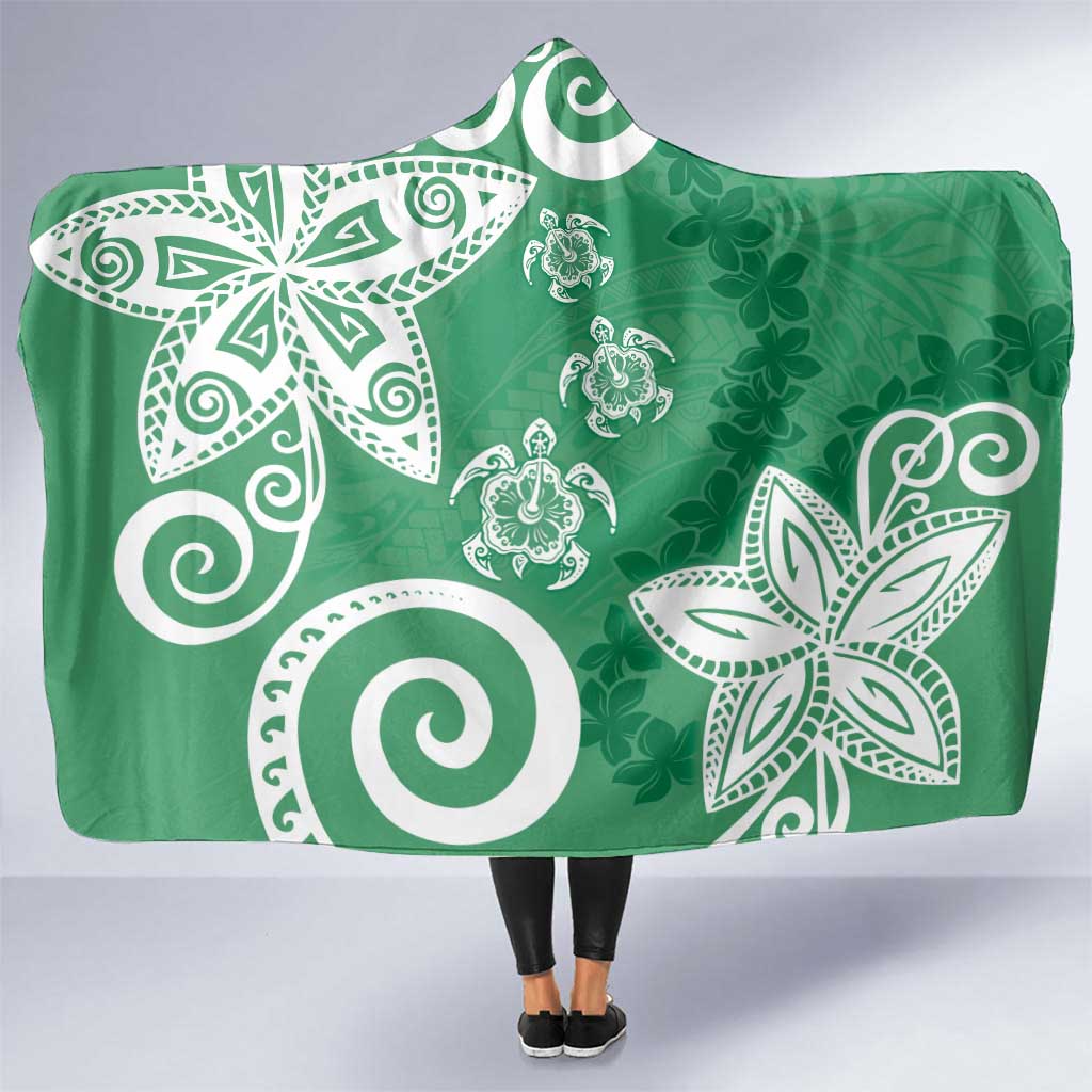 Polynesia Hooded Blanket Green Tribal Turtle Floral Pattern