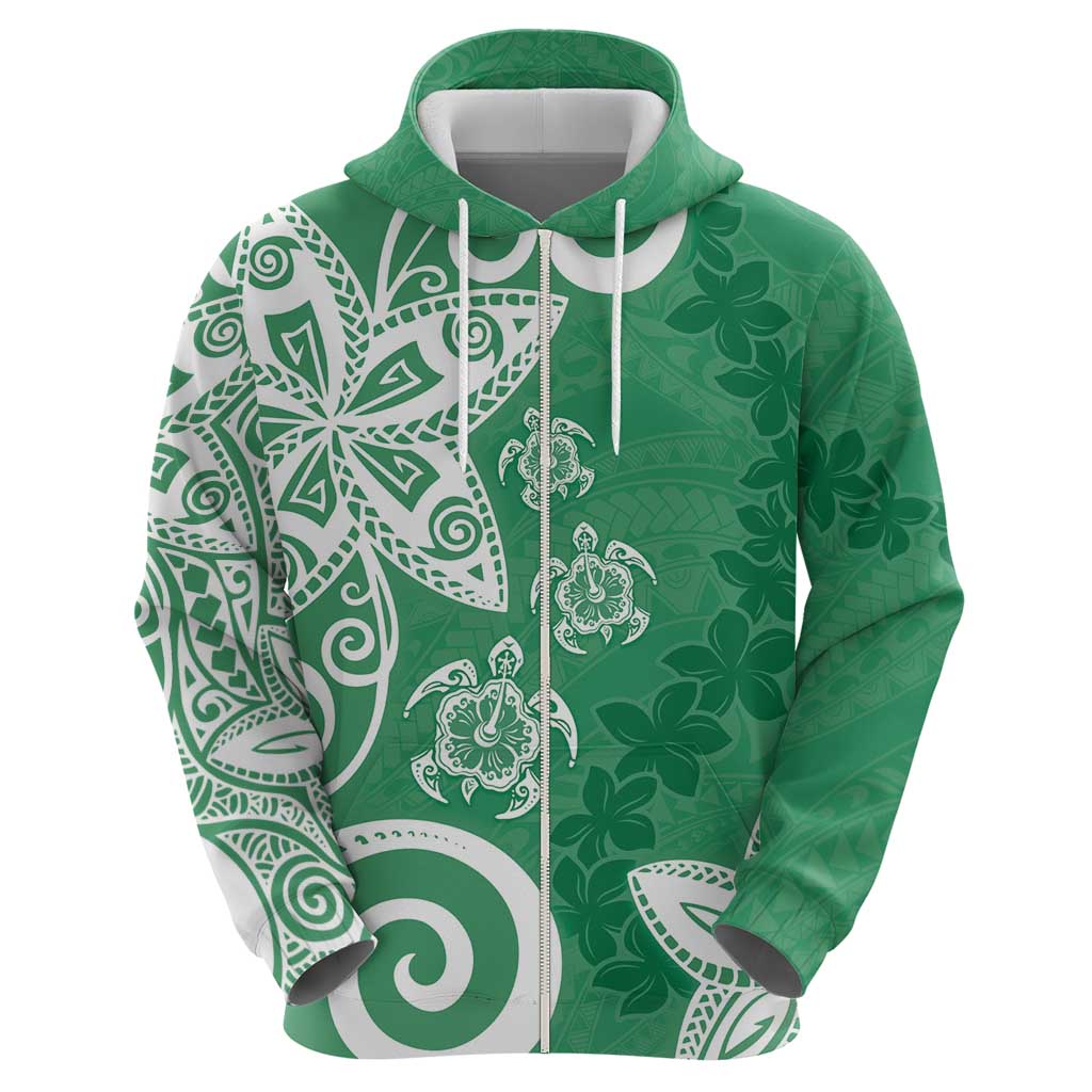 Polynesia Hoodie Green Tribal Turtle Floral Pattern