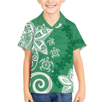 Polynesia Kid Hawaiian Shirt Green Tribal Turtle Floral Pattern LT05 Kid Green - Polynesian Pride