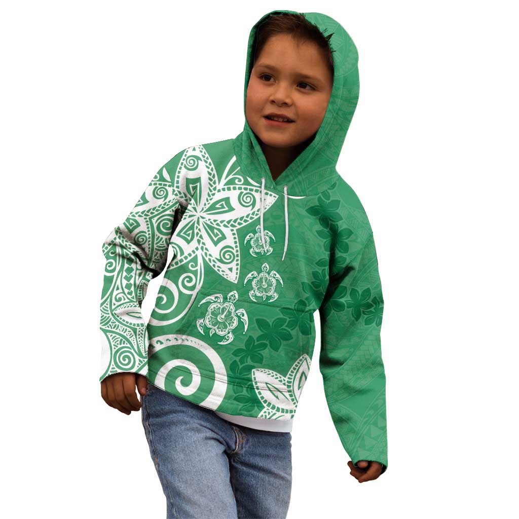 Polynesia Kid Hoodie Green Tribal Turtle Floral Pattern