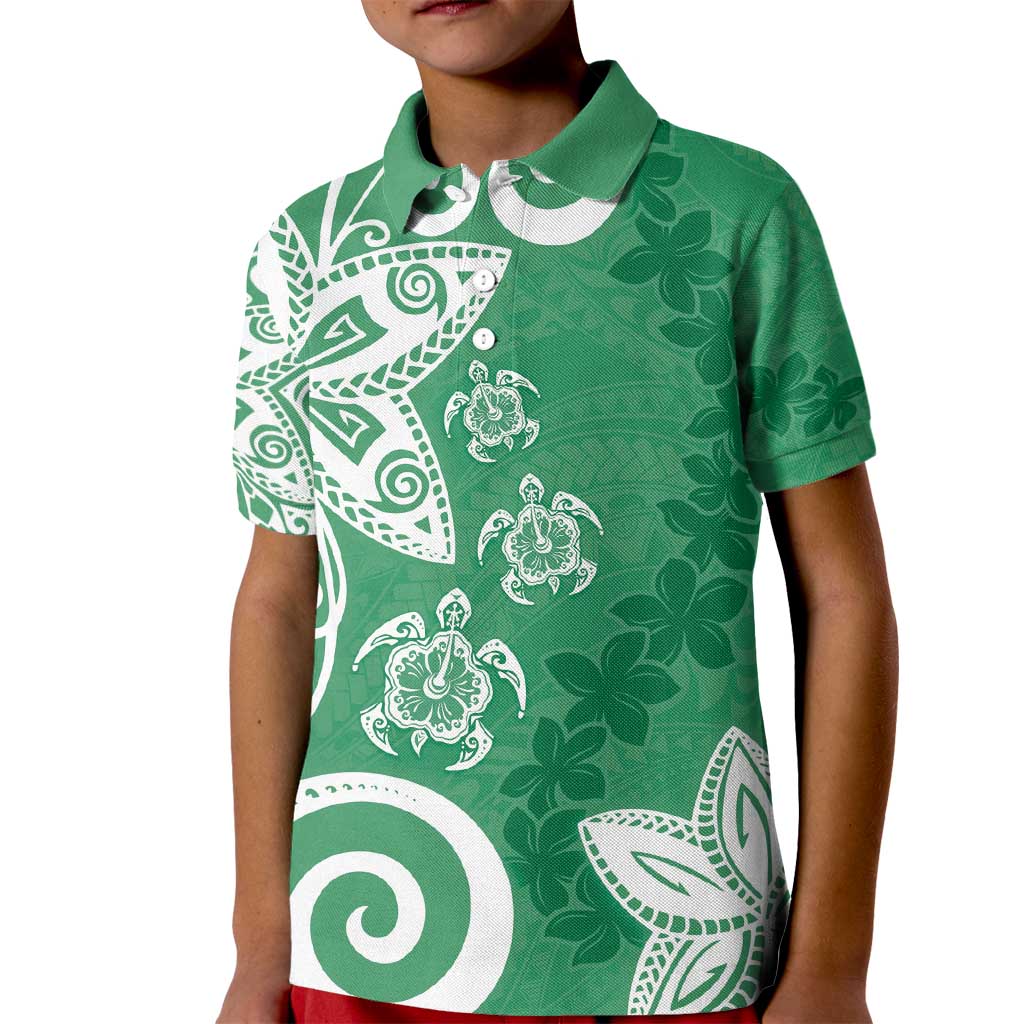 Polynesia Kid Polo Shirt Green Tribal Turtle Floral Pattern LT05 Kid Green - Polynesian Pride