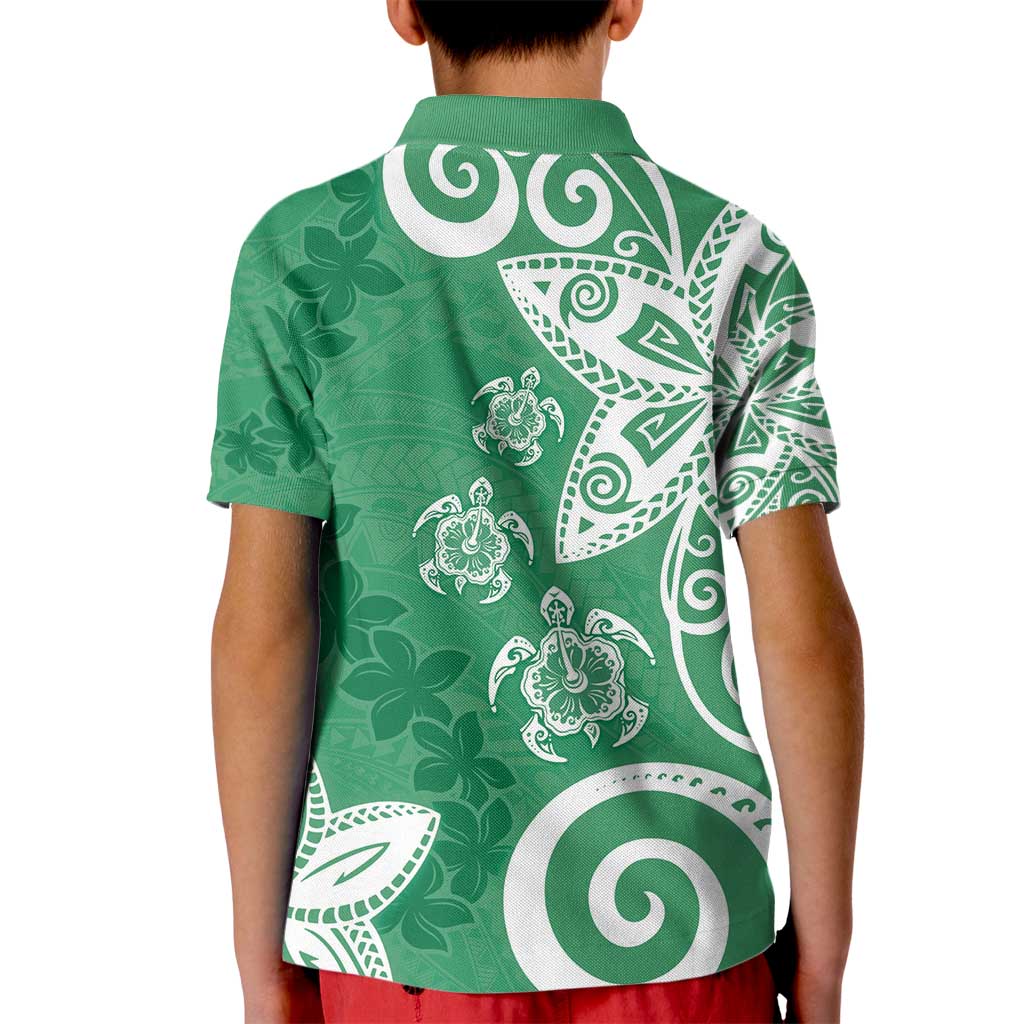 Polynesia Kid Polo Shirt Green Tribal Turtle Floral Pattern LT05 - Polynesian Pride