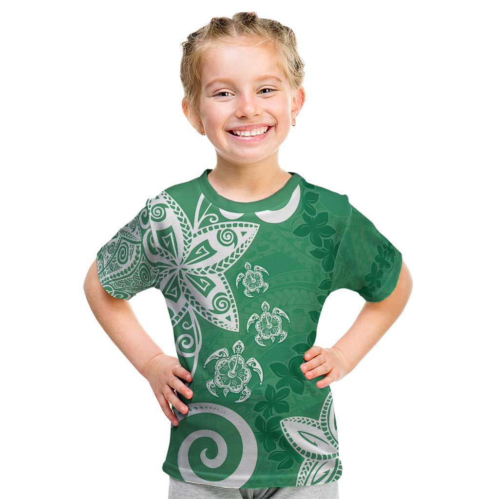 Polynesia Kid T Shirt Green Tribal Turtle Floral Pattern LT05 Green - Polynesian Pride