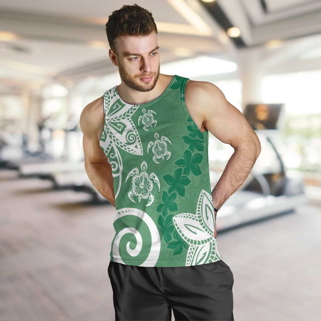 Polynesia Men Tank Top Green Tribal Turtle Floral Pattern