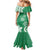 Polynesia Mermaid Dress Green Tribal Turtle Floral Pattern