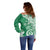 Polynesia Off Shoulder Sweater Green Tribal Turtle Floral Pattern