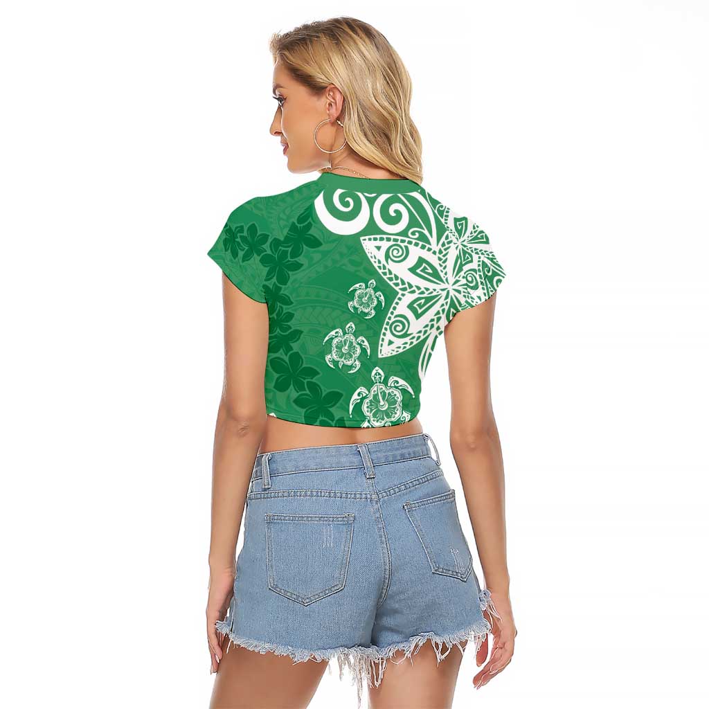 Polynesia Raglan Cropped T Shirt Green Tribal Turtle Floral Pattern LT05 - Polynesian Pride