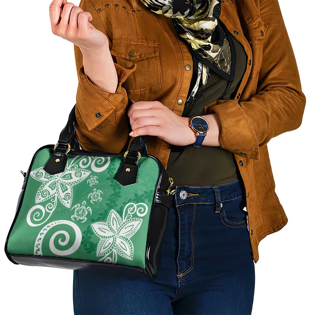 Polynesia Shoulder Handbag Green Tribal Turtle Floral Pattern