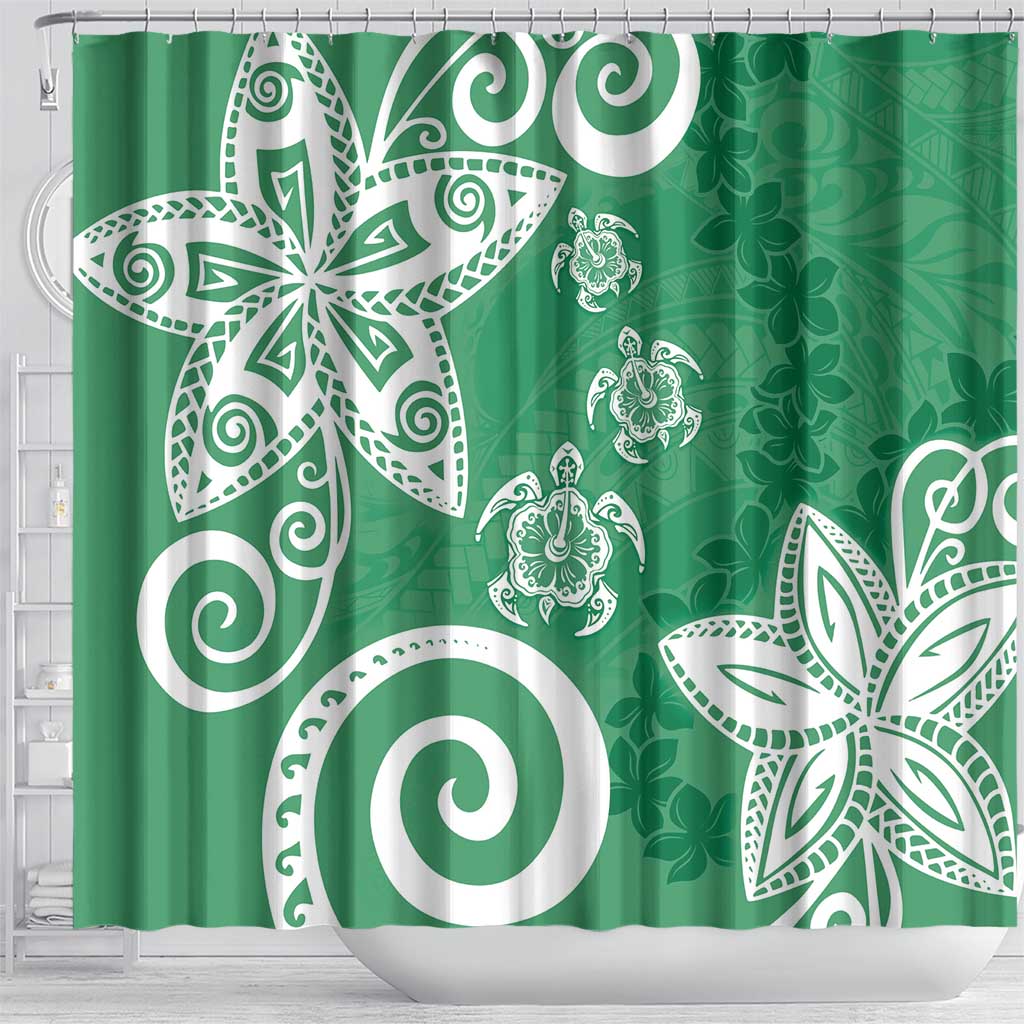 Polynesia Shower Curtain Green Tribal Turtle Floral Pattern LT05 - Polynesian Pride