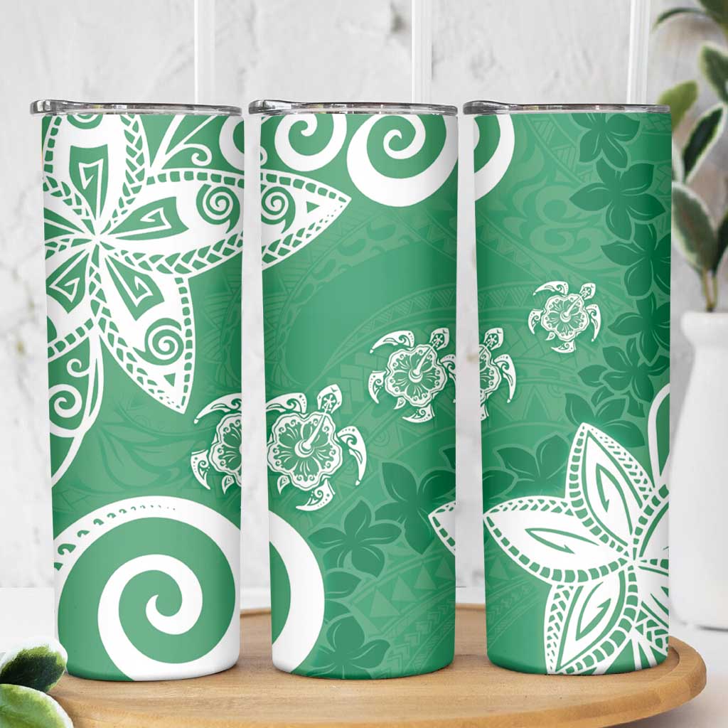 Polynesia Skinny Tumbler Green Tribal Turtle Floral Pattern LT05 - Polynesian Pride