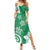 Polynesia Summer Maxi Dress Green Tribal Turtle Floral Pattern